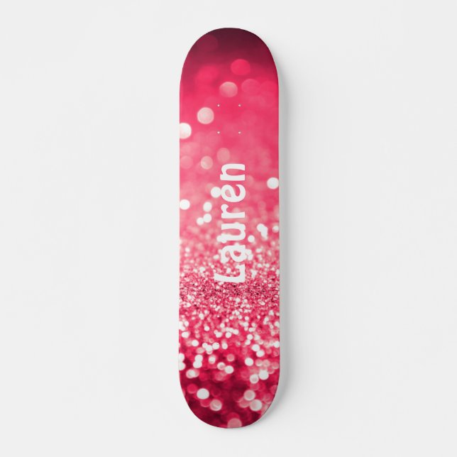 Pink Faux Glitter Personalized Girls Skateboard (Front)
