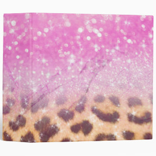Pink Faux Glitter Shining Leopard Pattern Girly Binder