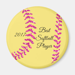 Pink Faux Glitter Softball Stitches Magnet