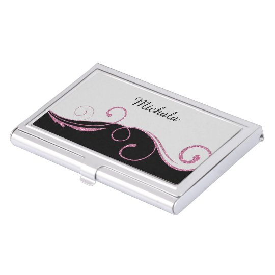 Pink Faux Glitter Swirl Business Card Holders