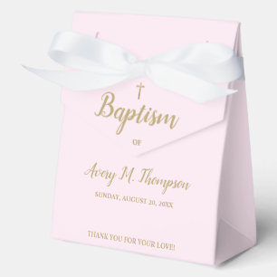 Pink Faux gold cross Script Baptism Favour Box