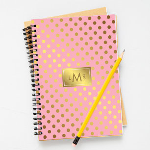 Pink Faux Gold Foil Polka Dots Monogrammed Notebook