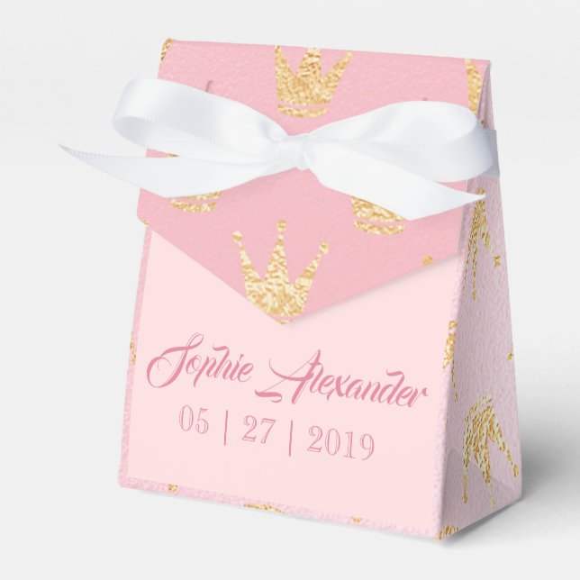 Pink Faux Gold Girly Birthday Favor Box (Front Side)
