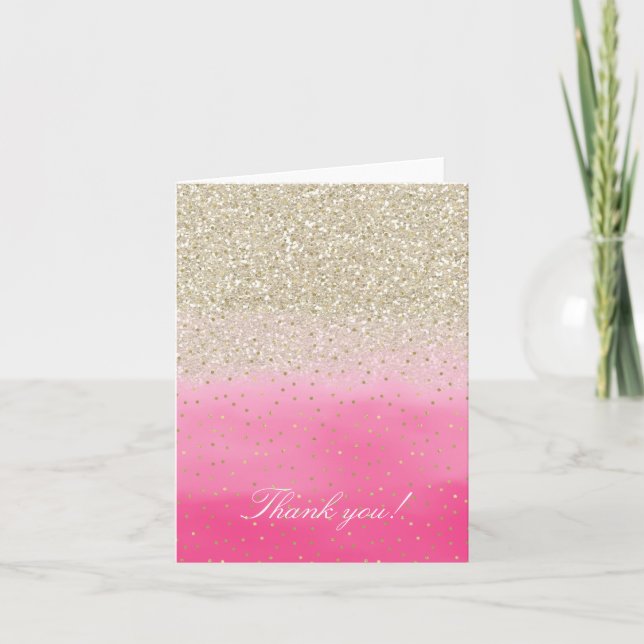 Pink Faux Gold Glitter Confetti Thank you (Front)