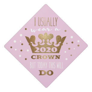 Pink Faux Gold Glitter Crown Graduation Class of Cap Topper