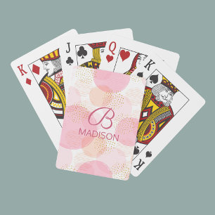 Pink Faux Gold Glitter Monogram Name Playing Cards