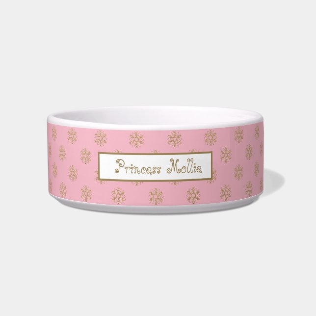 Pink Faux Gold  Snowflakes Holiday  Personalized Bowl (Front)