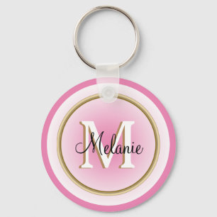 Pink Faux Gold Your Name and Initial Keychain