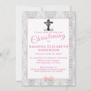 Pink Faux Lace Baptême / Invitation Christening