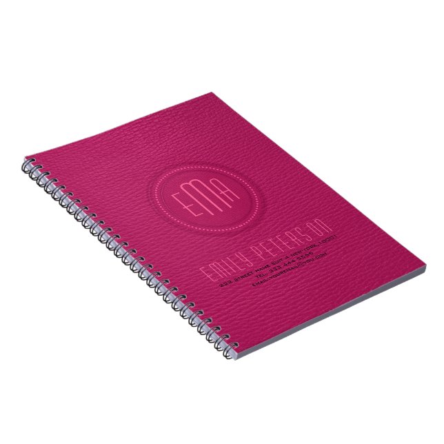 Pink Faux Leather Look Monogram Notebook (Right Side)