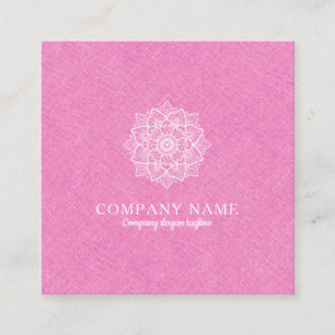 Pink Faux Linen & White Mandala Square Business Card