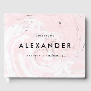 PInk Faux Marble Moderne Mariage Livre d'or