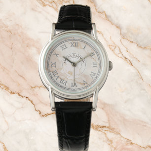 Pink Faux Marble Watch for Women - With Flower