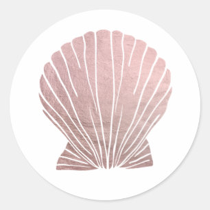 Pink Faux Metallic Elegant Seashell Beach Classic  Round Sticker
