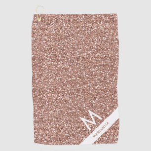 Pink Faux Rose Gold Glitter Monogram & Name Golf Towel