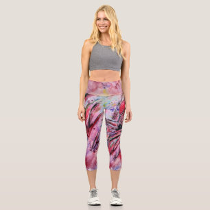 Pink feathers capri leggings
