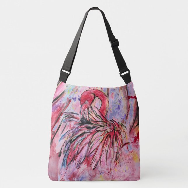 Pink feathers crossbody bag (Front)