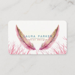 Pink Feathers Watercolor Boho Girly Chic Business Card
