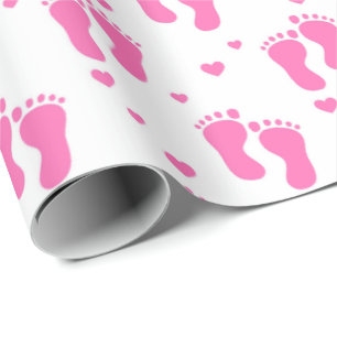 Pink feet pattern baby girl wrapping paper