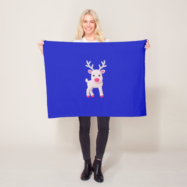 Pink Felt Baby Reindeer Printed Crewneck Sweatshir Fleece Blanket (In Situ)