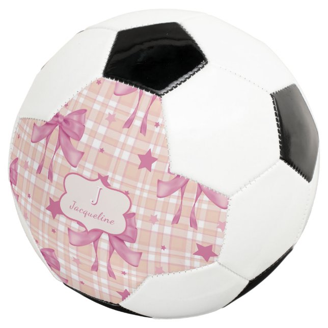 Pink Feminine Coquette Bows Soccer Ball (Three Quarter)