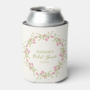 Pink Feminine Garden Flowers Custom Bridal Shower  Can Cooler