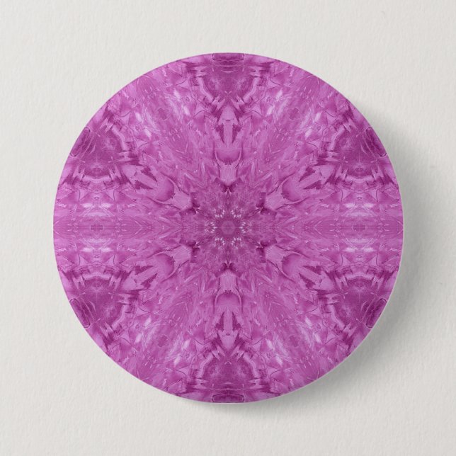 Pink Feminine Lace Kaleidoscope Snowflake 3 Inch Round Button (Front)