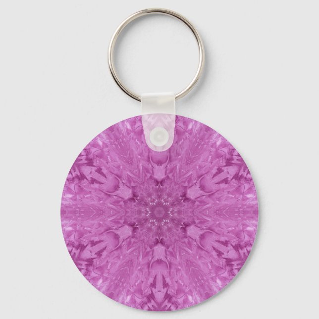 Pink Feminine Lace Kaleidoscope Snowflake Keychain (Front)