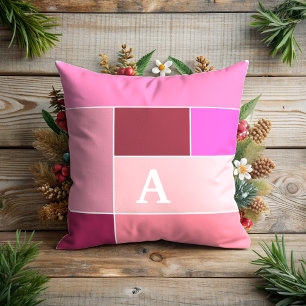  pink Feminine Stripes modern Monogram  Throw Pillow