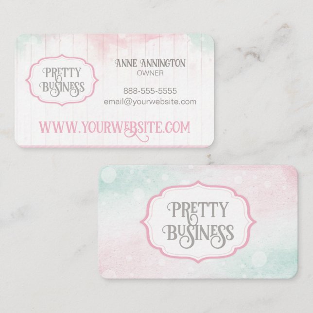 Pink Feminine Watercolour Business Card (Front/Back)
