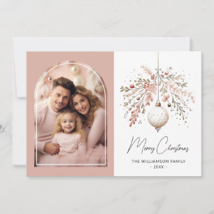 Pink Festive Bauble Arch Frame Family Photo Card