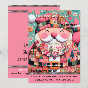 Pink Festive Chic Cheery Santa Annual Christmas   Invitation