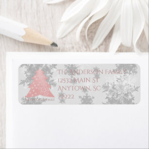 Pink Festive Christmas Tree Address Labels