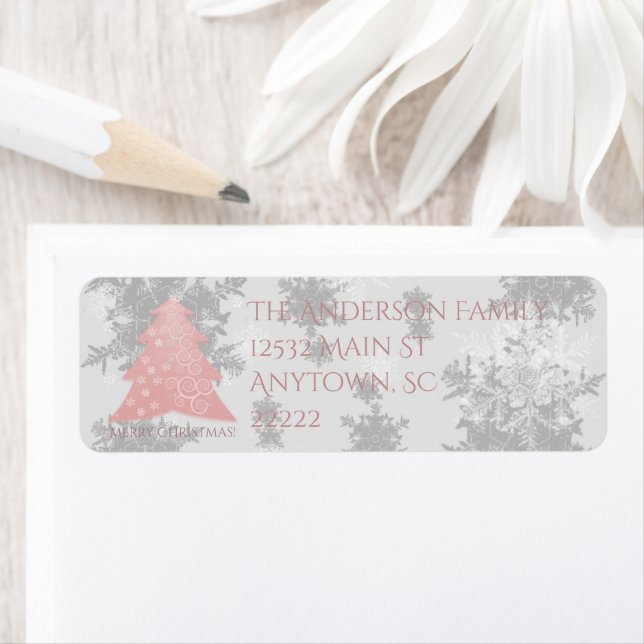 Pink Festive Christmas Tree Address Labels (Insitu)
