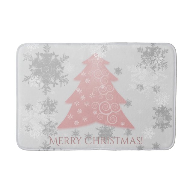 Pink Festive Christmas Tree Bath Mat (Front)