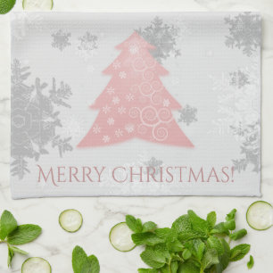 Pink Festive Christmas Tree Kitchen Towel