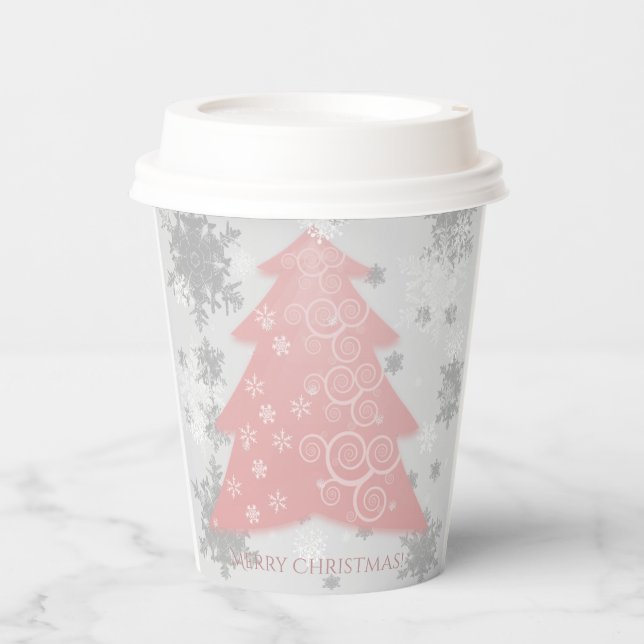 Pink Festive Christmas Tree Paper Cup (Front)