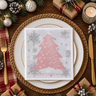 Pink Festive Christmas Tree Paper Napkin