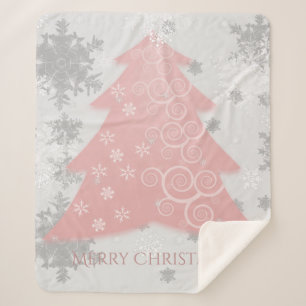 Pink Festive Christmas Tree Sherpa Blanket