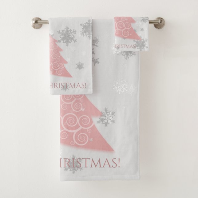 Pink Festive Christmas Tree Towel Set (Insitu)