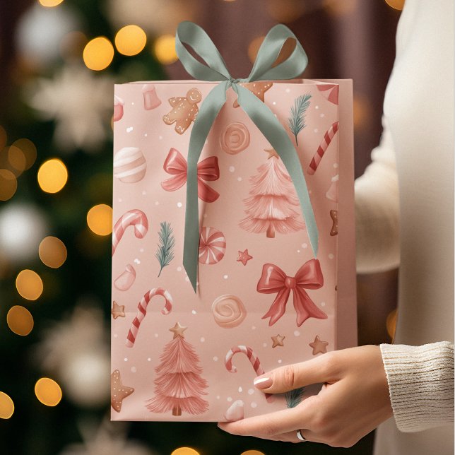 Pink Festive Christmas Whimsical Pattern Gift Bag  (Creator Uploaded)