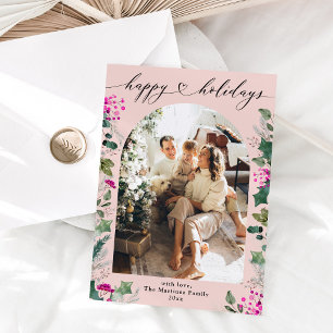 Pink & Festive Happy Holidays Carte photo