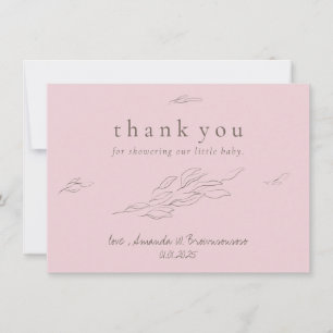 Pink feuille de fleurs dessinées à la main merci