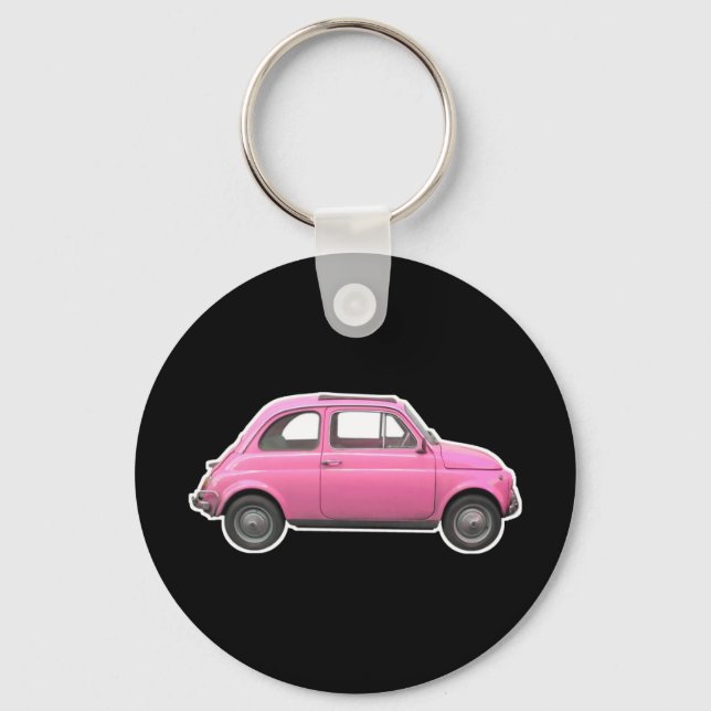Pink Fiat 500 Cinquecento vintage sixties car Keychain (Front)