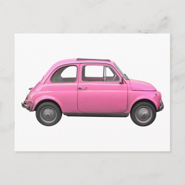 Pink Fiat 500 vintage Italian car Postcard (Front)