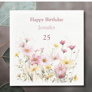 Pink Field Flowers Personalized Napkin