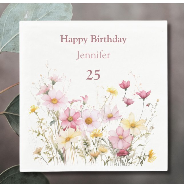 Pink Field Flowers Personalized Napkin (Creator Uploaded)