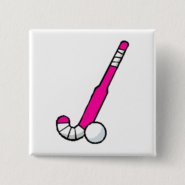 Pink Field Hockey Stick 2 Inch Square Button (Front)