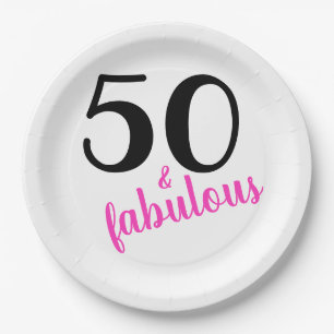 Pink Fifty and Fabulous Birthday Party Paper Plate