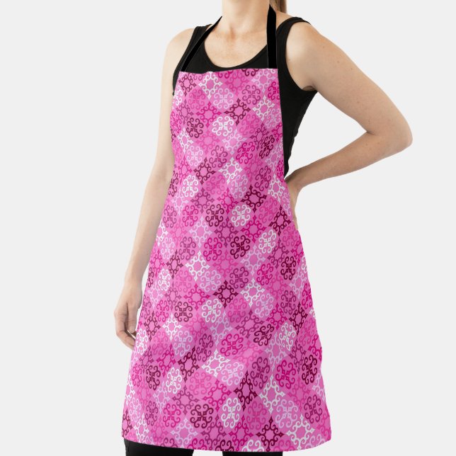 Pink Filigree Diamond Pattern  Apron (Insitu)